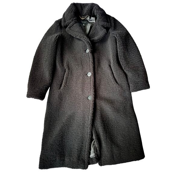 Anthropologie Sanctuary Black Fuzzy Teddy Bear Midi Coat Small - Picture 1 of 6